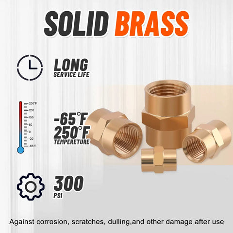 Brass Pipe Fittings Kit 24 Pieces NPT Female Hex Couplings Set includes temperature, pressure ratings for DIY plumbing projects.