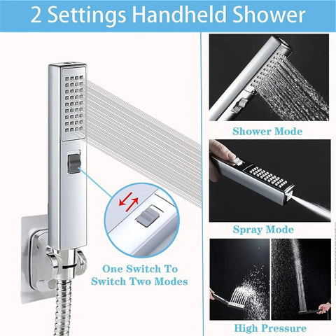Dual Shower Heads With Handheld Spray Combo showing two modes; shower and spray on 2 setting handheld, with chrome finish