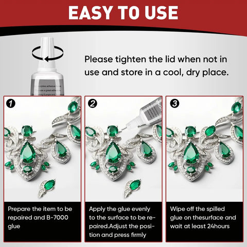 Instruction steps using Clear Glue With Precision Tip 15ml 50 Pack For Nails Rhinestones Jewelry Making Crafting DIY
