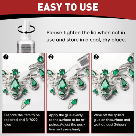 Instructions for using Clear Nail Glue With Precision Tip For Rhinestones And Nail Art, Jewelry Making, DIY Crafts, Makeup And Shoes