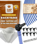 Slick Maple Syrup Tapping Kit With Ten Heavy Duty Spiles Precision Drill Bit And Three Foot Tubing Drops For Smooth Tree To Bucket Transfer And Zero Drip Nonsense Perfect For First Time Tappers Seeking Fresh Maple Gold, includes tubing and filter.