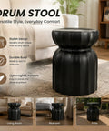 Chinese Style Ceramic Garden Stool And Drum Side Table For Patio, decorative black drum stool in living room setting.