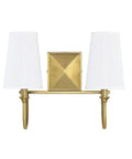 Cameron Modern Farmhouse White Fabric Vanity Wall Light 2-Light Fixture For Bathroom 12 Inch High Warm Brass Finish