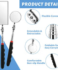 Two Piece Telescoping Inspection Mirror Set With 360 Degree Swivel And Extendable Arm Includes Round 2.05 Inch And Rectangular 3.94 By 1.96 Inch Mirrors For Mechanics Automotive Repair Contractors And Home Inspection featuring flexible connectors and non-slip handles.