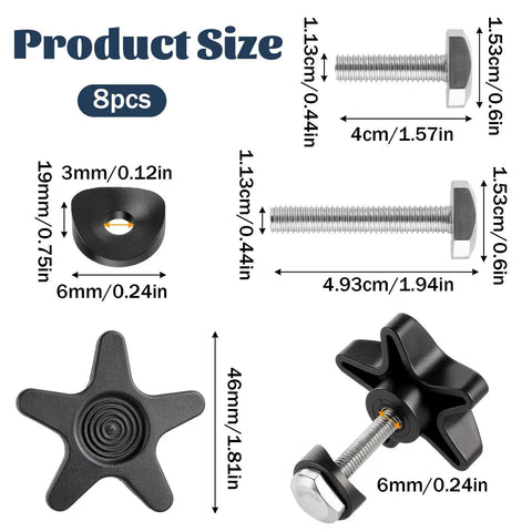 Two Sets Rollator Walker Replacement Knobs and Arm Adjustment Knobs durable plastic and stainless steel M6 bolts with sizes