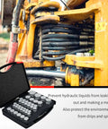 80 Piece ORFS Cap And Plug Kit For Hydraulic Fittings Galvanized 45 Steel With Precision Threading shown with machinery