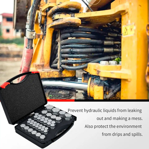 80 Piece ORFS Cap And Plug Kit For Hydraulic Fittings Galvanized 45 Steel With Precision Threading shown with machinery