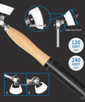 All In One 6 Piece Wood Lathe Turning Tools Set with rubber handle showing elastic head and angle adjustment feature
