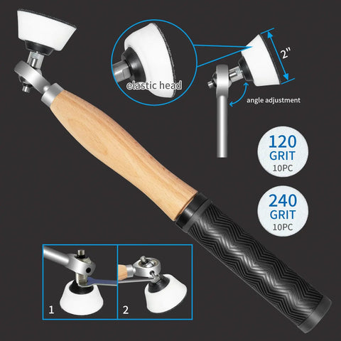 All In One 6 Piece Wood Lathe Turning Tools Set with rubber handle showing elastic head and angle adjustment feature