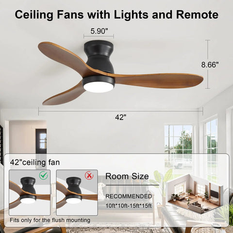 Top Notch 42 Inch Ceiling Fan With Soft Warm Light, App And Smart Remote Control, Dead Silent Dc Motor, Three Handcrafted Wood Blades, Smooth Six Speed Airflow, Cozy Bedroom Patio Glow Up in a modern living space.