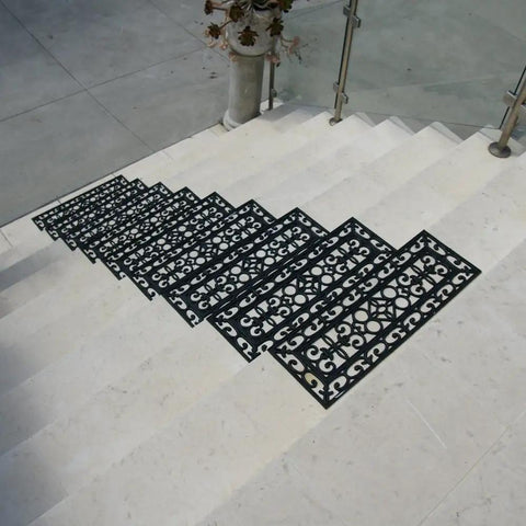 6 Piece Regal Stair Treads Rubber Step Mats For Indoor Use, Non Slip, 9.75x29.75 Inches, Black, Easy Clean With No Glue