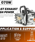 105cc Gas Chainsaw With 42 Inch Alloy Bar Powerhead 6.5HP 4.8KW Pro Heavy Duty Saw For Milling And Tough Timber shown with specs.