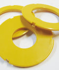 No Sweat Router Table Insert Rings 3 Inch Outside Diameter For Classic Shop Tables Easy Swap Badass Steel Build Perfect Upgrade Knockout Tough Woodworking Replacement Parts, yellow plastic rings.