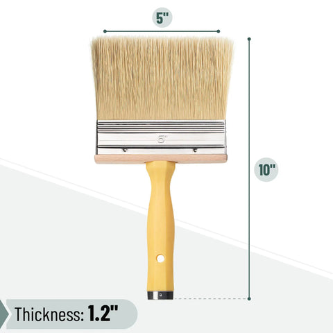 5 Inch Deck Stain Brush For Quick, Even Wood Finish, Large Synthetic Bristle Brush with yellow handle and measurement guide