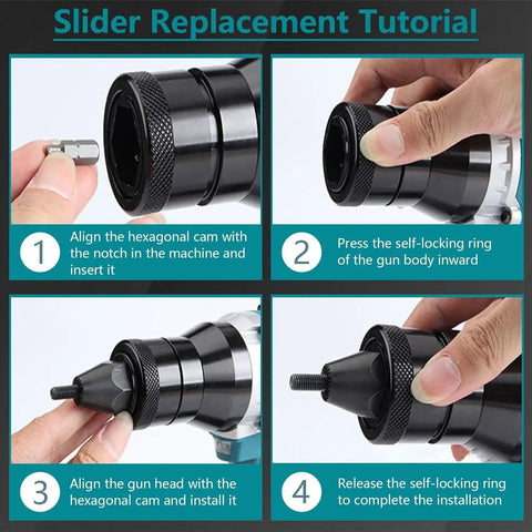 Pro-Tier Heavy Duty Cordless Rivet Gun Electric Automatic Badass Tool slider replacement tutorial with step-by-step instructions.