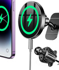 2 In 1 MagSafe Car Charger And Phone Holder With Ultra Sticky Dashboard Mount For iPhone, shown with charging icon