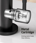 Close-up of Metal Cartridge on Knockout Matte Black Reverse Osmosis Kitchen Faucet, NSF Certified Lead Free Drinking Water Tap.