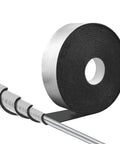 2 Inch Wide Pipe Insulation Wrap Roll 33 Feet Self Adhesive Foam Tube For Outdoor Water Pipes And AC Lines Winter Freeze Protection Heat Retention No Fuss Easy Install Durable Outdoor Plumbing Shield, displayed partially unrolled and applied to a pipe
