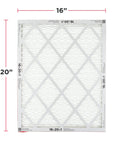 Front view of Allergen Buster Pleated Air Filter 16x20x1 MERV 8 Electrostatic for HVAC and furnace, showing exact size 15.81 x 19.81 x 0.81.