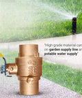 Premium Full Port Brass Ball Valve With Drain 3/4 In SWT X 3/4 In SWT shown outdoors near a garden sprinkler