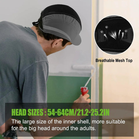 Man painting wearing Ultra Lightweight Breathable Bump Cap For Head Protection Baseball Cap Style Hard Hat Alternative with inset detail