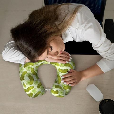 Memory Foam Travel Pillow U Shaped Neck Support For Driving And Long Trips With Sushi Dill Pickles Style Full Frame Print