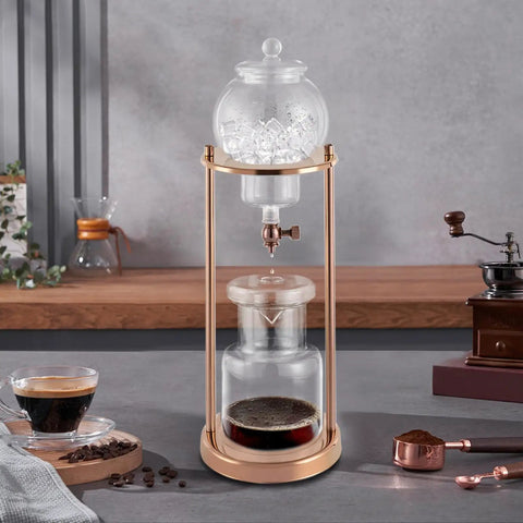 Chill Mode Ice Cold Brew Dripper Coffee Maker Featuring 600ml Borosilicate Glass And Stainless Steel Slow Drip Extraction System in a modern kitchen.