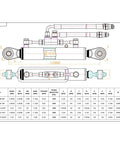 Diagram of Kingway Cat 1 Hydraulic Top Link Cylinder with dimensions and specifications for tractor three point hitch.