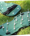 Lawn Aerator Shoes Set With 16 Pcs Heavy Duty Spikes For Soil Loosening Easy Assembly Garden Sandals For Grass Care Displayed on Lawn