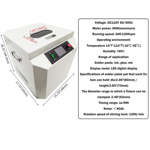 Fully Automatic Solder Paste Cream Mixer for Tin Paste and Cream Centrifugal Agitator Mixer with Adjustable Timer, side view
