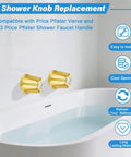 Polished Gold Shower Knob Set Two Piece Replacement For Verve Faucet Handles With 12 Tooth Valve Stem Hot And Cold Trim Kit on bathtub