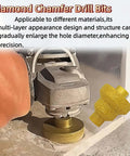 Diamond step drill bit set (20/35/50 mm), diamond-coated for tile and concrete, shown with angle grinder