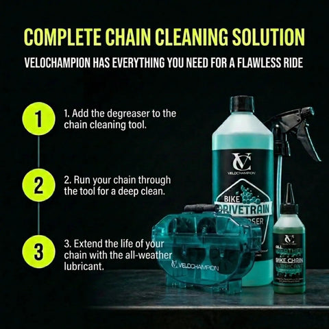 Green Handheld Bike Chain Cleaner Tool No Chain Removal Needed Quick Efficient Clean with lubricant and degreaser kit