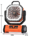 Portable 20000mAh Rechargeable Camping Fan With LED Light Remote USB C and USB A Charging 4 Speeds Timer Hanging Hook
