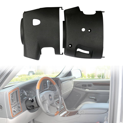 Steering column trim covers, two-piece black plastic upper and lower kit for 2003–2007 Chevy/GMC; interior view.