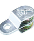 Badass Heavy Duty Two Pack One Point Five Inch Steel Double Pulleys Rated Solid For 400 Lbs Zinc Coated single pulley side view.