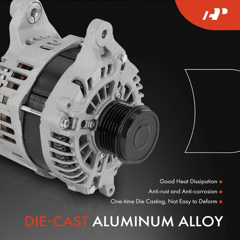 Alternator Replacement For Subaru Outback 2015 2017 Crosstrek 2016 2017 Legacy 2015 2017 12V 130A 6 Groove Pulley Plug And Play Fit 2.0L 2.5L Engines Replaces 23700AA91A, visible aluminum housing with pulley close-up