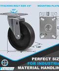 Heavy Duty Industrial Caster Wheels Built Hard As Nails With Polyolefin Rolling Action Moves Like Butter And Handles 1800 Lbs Without Skipping A Beat, 6-inch size with mounting plate.