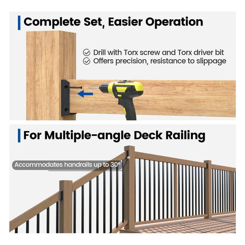 40 Pcs Deck Railing Brackets For 2x4 Wood Posts Open Side Connectors Kit With 248 M5 Torx Screws And Driver Bit For Easy DIY Install On Wooden Stairs Fences Cable Railings And Handrails