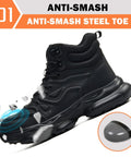 Mens Steel Toe Work Boots Waterproof Safety Shoes For Job Sites, Rugged All Day Comfort, ASTM F2413-18 Certified, Anti-Smash Black