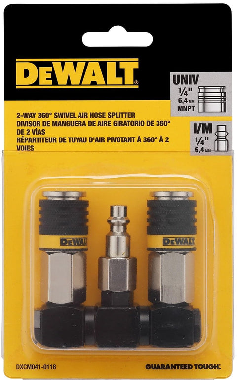 2-Way 360 Degree Swivel Air Hose Splitter With Universal Couplers And Industrial Plug packaging