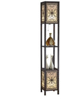 Infinity Heart 2 Light Shelf Floor Lamp With Display Shelves Off White Fabric Shade showcasing decor items on shelves