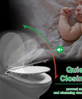 Premium Elongated Toilet Seat Featuring Gentle Soft Close Cover And No Sweat Quick Mount Hardware For Standard Oval Bowls In Classic Beige, demonstrating quiet closing feature.