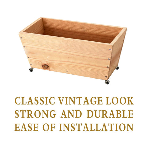 Wooden box on 2 Inch Antique Brass Caster Wheels With Brake Set Of 4 For Furniture And DIY Projects, vintage aesthetic.