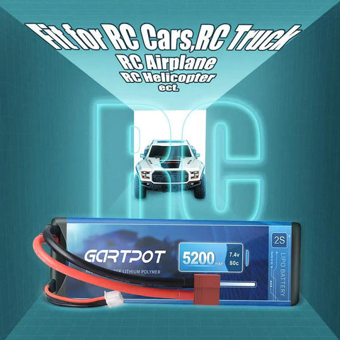 Beefy 5200mAh 2S 7.4V 80C LiPo RC Battery Hard Case With T Plug For RC Cars Trucks Truggy Helis Airplanes Drones