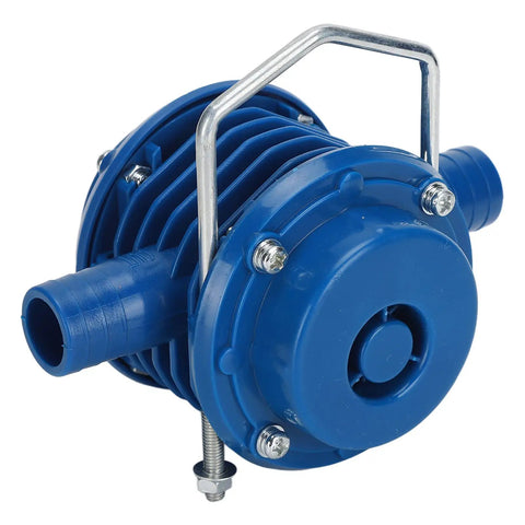 Mini Self Priming Drill Pump Hooks Up To Your Electric Drill To Shift Water Like A Champ During Aquarium Maintenance Sink Drainage Or Flood Cleanup While Featuring Thermal Overload Safety, blue centrifugal pump with metal handle.