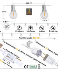 Diagram showing dimensions and features of Outdoor Globe String Lights White G40 Patio Lights Linkable Waterproof For Wedding Party Pergola Gazebo 27 Shatterproof Clear Bulbs Plus 2 Extra 6 Ft Lead Cord Ready To Plug In Backyard Ambiance.