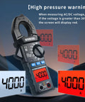 Display of All In One Clamp Meter For AC And DC Voltage And Current, 600A Range, 6000 Counts, high pressure warning screen