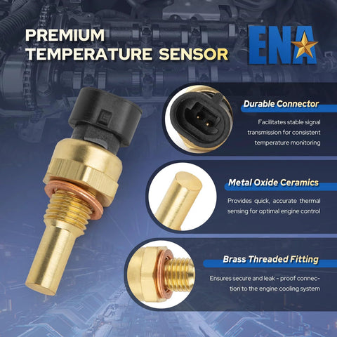 ENA engine coolant temperature sensor with brass threaded body and black plastic connector