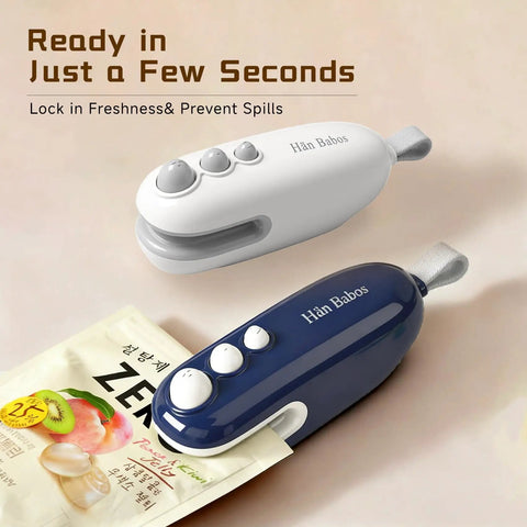 White and blue 2 In 1 Bag Sealer With Cutter Portable Rechargeable Heat Sealer With Magnetic For Chips Snacks And Plastic Bags Fast Warm Up Reseal Bags On The Go No Mess Keeps Fresh Snacks Crunchy